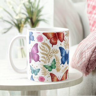 Elegante Schmetterling- und Glitzer-Tasse Kaffeetasse