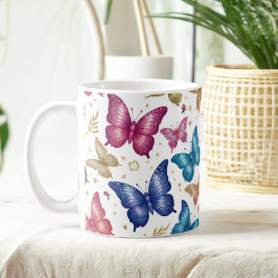 Elegante Schmetterling- und Glitzer-Tasse Kaffeetasse