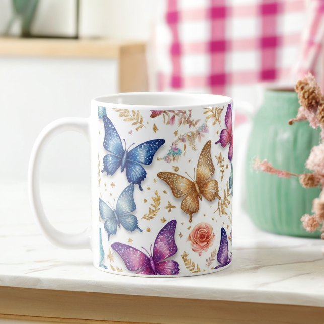 Elegante Schmetterling- und Glitzer-Tasse Kaffeetasse (Von Creator hochgeladen)