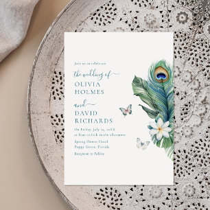 Elegante Schmetterlinge Pfauenfeder Hochzeitseinla Einladung