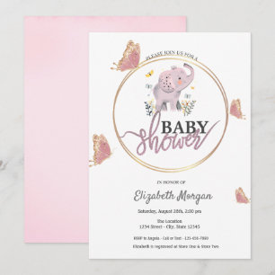 Elegante Schmetterlinge Rosa Elefant Baby Shower Einladung