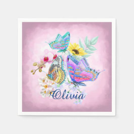 Elegante Schmetterlinge und Blume Serviette