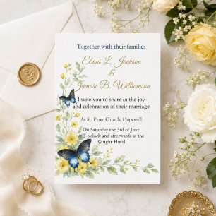 Elegante Schmetterlinge & Zeitlose Blüten Hochzeit Einladung