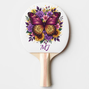 Elegante Schmetterlings-Blumen-Monogramm-Initialen Tischtennis Schläger