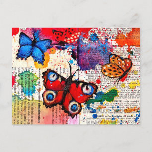 Elegante Schmetterlingsmalerei Aquarell Vintage Bu Postkarte