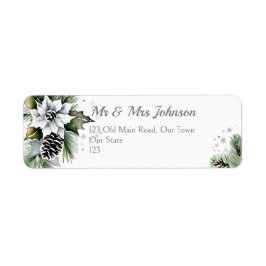 Elegante, schneebedeckte Kiefern, weiße Poinsettia