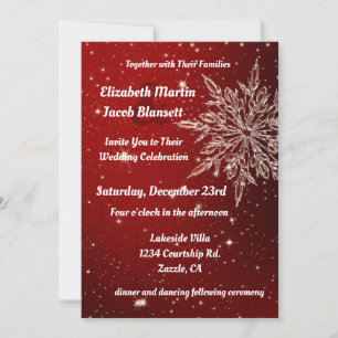 Elegante Schneeflocke bei Roter Hochzeit Einladung