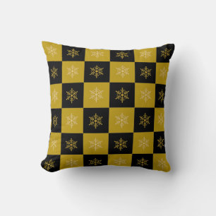 Elegante Schneeflocken auf Gold und Schwarz Kissen