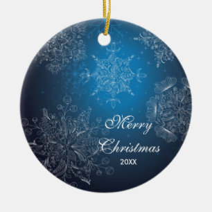 Elegante Schneeflocken datierten frohe Keramik Ornament