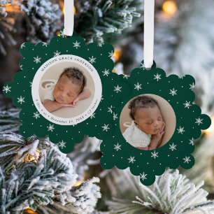 Elegante Schneeflocken Grüne Erstes Weihnachten de Ornament Karte