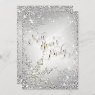 Elegante Schneeflocken Silver Sparkle Neues Jahr P Einladung