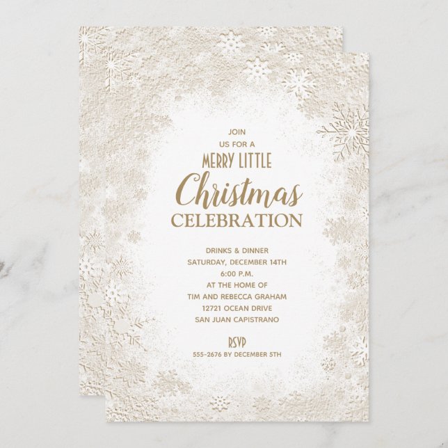 Elegante Schneeflocken Weihnachten Einladungen (Vorne/Hinten)