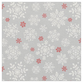 Elegante Schneeflocken weiß und rot auf silbergrau Stoff