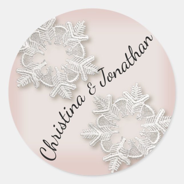 Elegante Schneeflocken Winter Wedding Round Sticke Runder Aufkleber (Vorderseite)