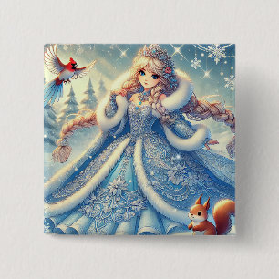 Elegante Schneekönigin im Winter Wonderland Button
