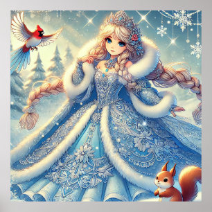 Elegante Schneekönigin im Winter Wonderland Poster