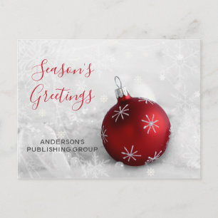 Elegante Schneeszene Rote Ornament Business Feiertagspostkarte