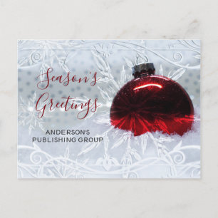 Elegante Schneeszene Rote Ornament Business Feiertagspostkarte