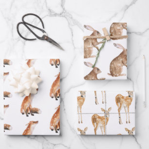 Elegante Schneewinters Animals Red Fox Hare Doe De Geschenkpapier Set