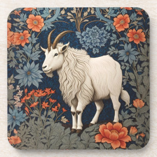 Elegante Schneeziege im Stil von William Morris Getränkeuntersetzer