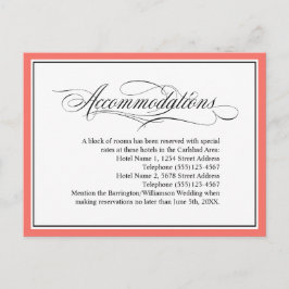 Elegante Schnörkel Hochzeitsunterkünfte Koralle Postkarte
