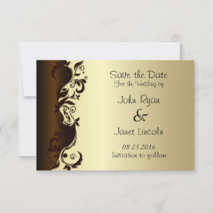 Elegante Schokolade Braun & Gold Blumenhochzeit Save The Date