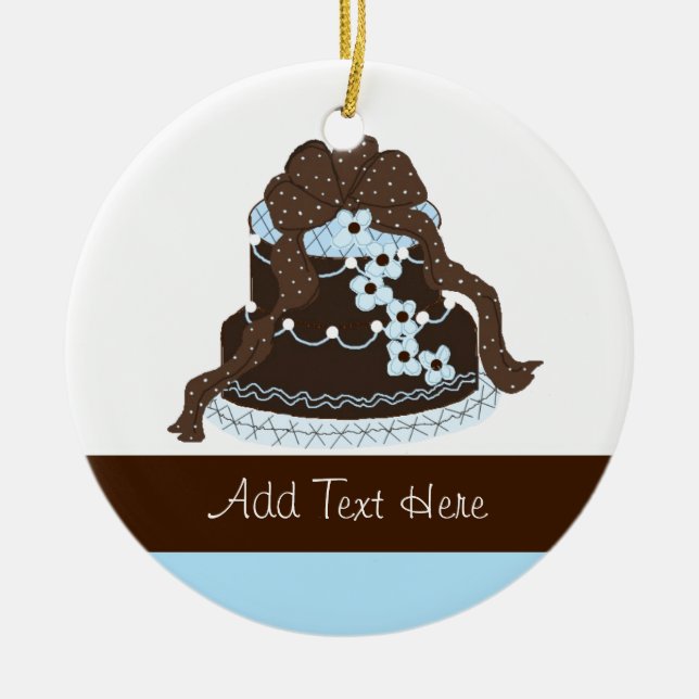 Elegante Schokolade und Blue Designer Cake Keramikornament (Vorne)