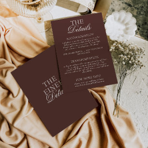 Elegante, schokoladenbraune Hochzeitsdetails im St Begleitkarte