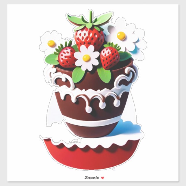 Elegante Schokoladenvase mit Erdbeeren Aufkleber (Blatt)
