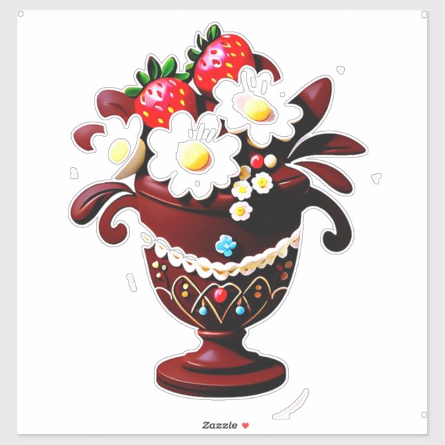 Elegante Schokoladenvase mit Erdbeeren Aufkleber (Blatt)