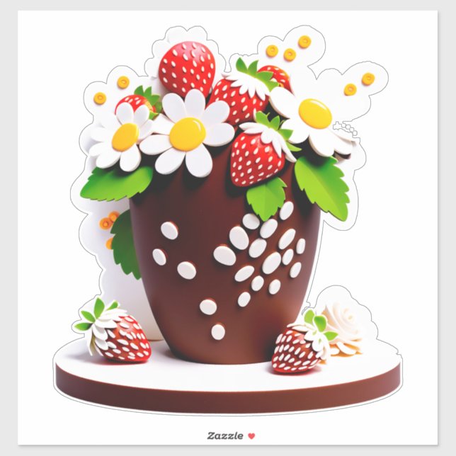 Elegante Schokoladenvase mit Erdbeeren Aufkleber (Blatt)