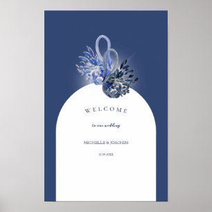 Elegante schöne blaue Schwäne Wasserfarben Kunst Poster
