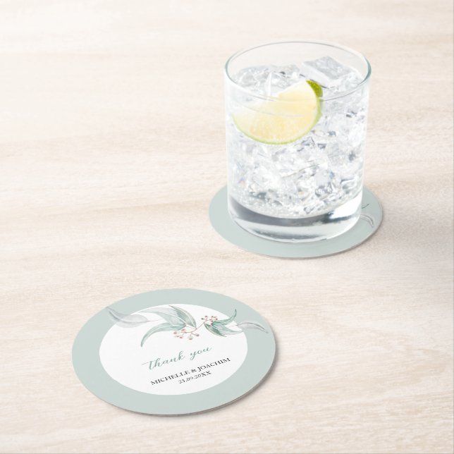 Elegante Schöne Eukalyptus Watercolor Runder Pappuntersetzer (Vor Ort)