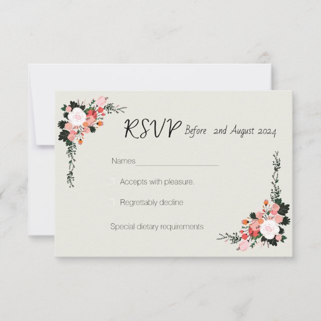 Elegante, schöne rosa und weiße Blütenhochzeit RSVP Karte (Vorderseite)