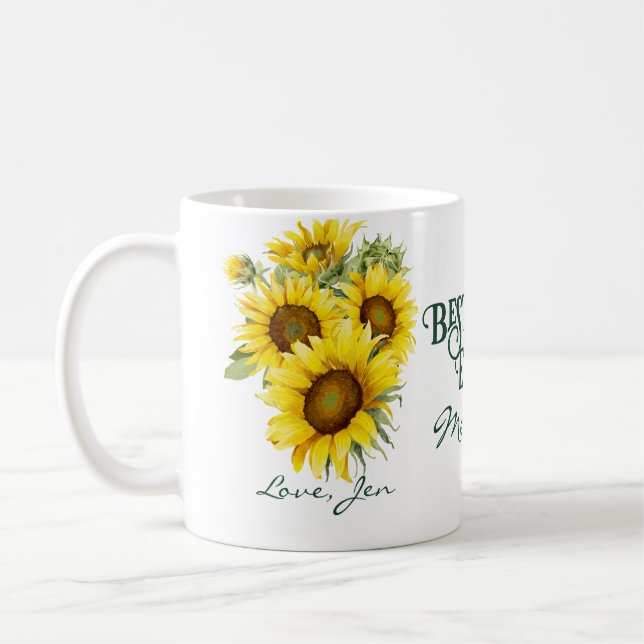 Elegante Schöne Rustikale Sonnenblume Beste Mama Kaffeetasse (Links)