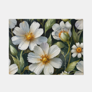 Elegante schöne weiße Blumen Wasserfarbe Chic Fußmatte