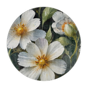 Elegante schöne weiße Blumen Wasserfarbe Chic Schneidebrett