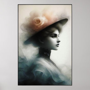 Elegante Schönheit im Vintage-Nebel Poster