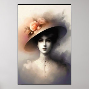 Elegante Schönheit im Vintage-Nebel Poster