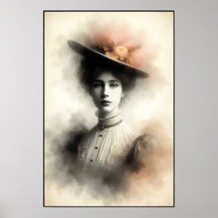 Elegante Schönheit im Vintage-Nebel Poster