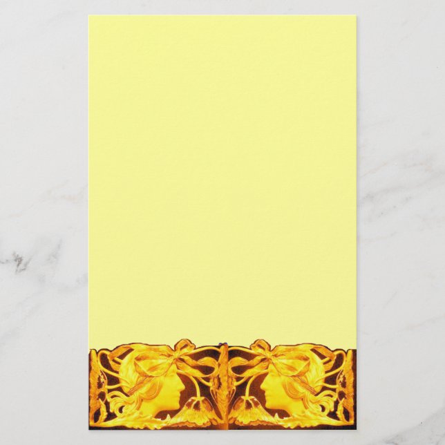 ELEGANTE SCHÖNHEIT / LADY MIT GELBEN BODEN UND BLU BRIEFPAPIER (Vorderseite)