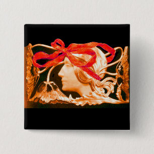 ELEGANTE SCHÖNHEIT / LADY MIT ROTEM BAND UND BLUME BUTTON