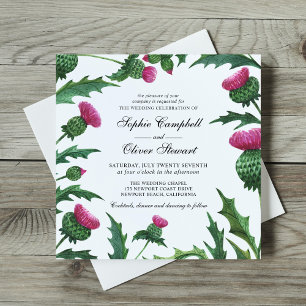 Elegante schottische Distel-Blumenhochzeit Einladung