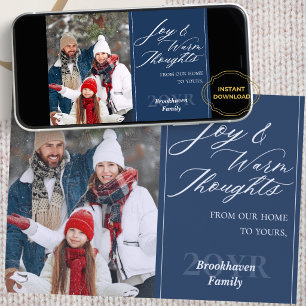 Elegante Schrift 1 Foto Familienname Jahr Marinebl Feiertagskarte