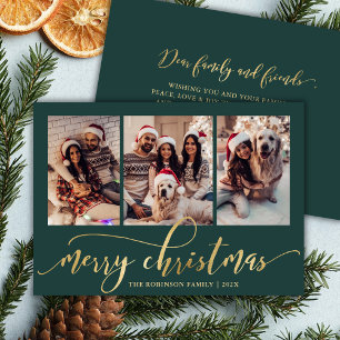 Elegante Schrift 3 Foto-Collage Grüne Weihnachten