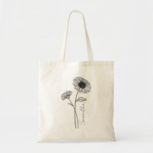 Elegante Schrift Aster September Geburtsblume Name Tragetasche