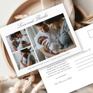 Elegante Schrift Baby Foto Ankündigung Danke Postkarte