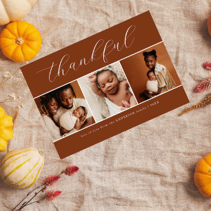 Elegante Schrift Beige 3 Foto Dankbar Erntedankfes Feiertagskarte