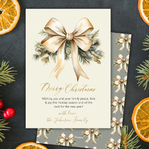 Elegante Schrift Botanical Beige Gold Schleife Wei Feiertagskarte