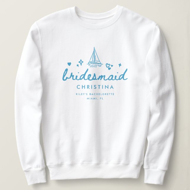 Elegante Schrift Brautjungfer Name See Junggeselli Sweatshirt (Design vorne)